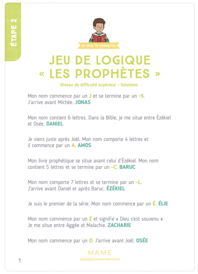 Jeu de logique sur les prophètes - solutions