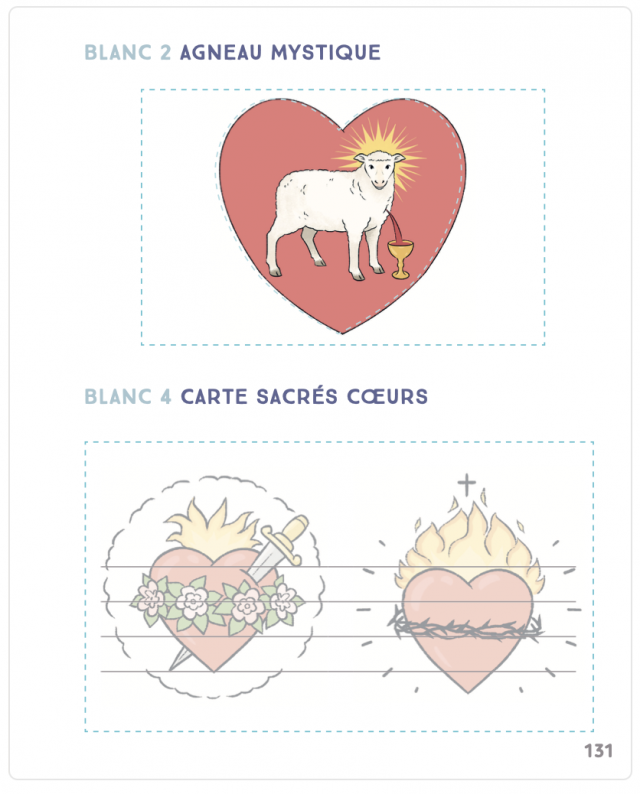 Cartes de l’Agneau mystique et des cœurs sacrés de Jésus et de Marie