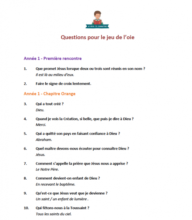 Questions du jeu de l'oie