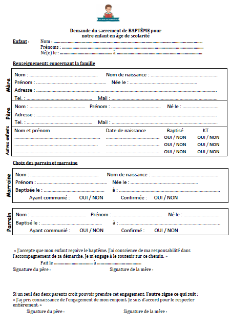 Fiche de Baptême