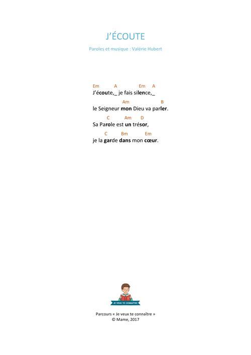 Paroles et accords de J'écoute